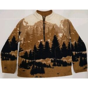 Youth L Art Class Fleece Pullover Sweater All Over Print Mountains & Trees